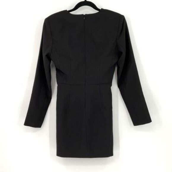 Zara Black Long Sleeve V Neck Belted Mini Dress Size Medium - Picture 3 of 12